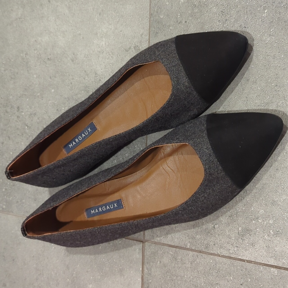 Margaux "The Pointe"  Black Gray suede ballet flats